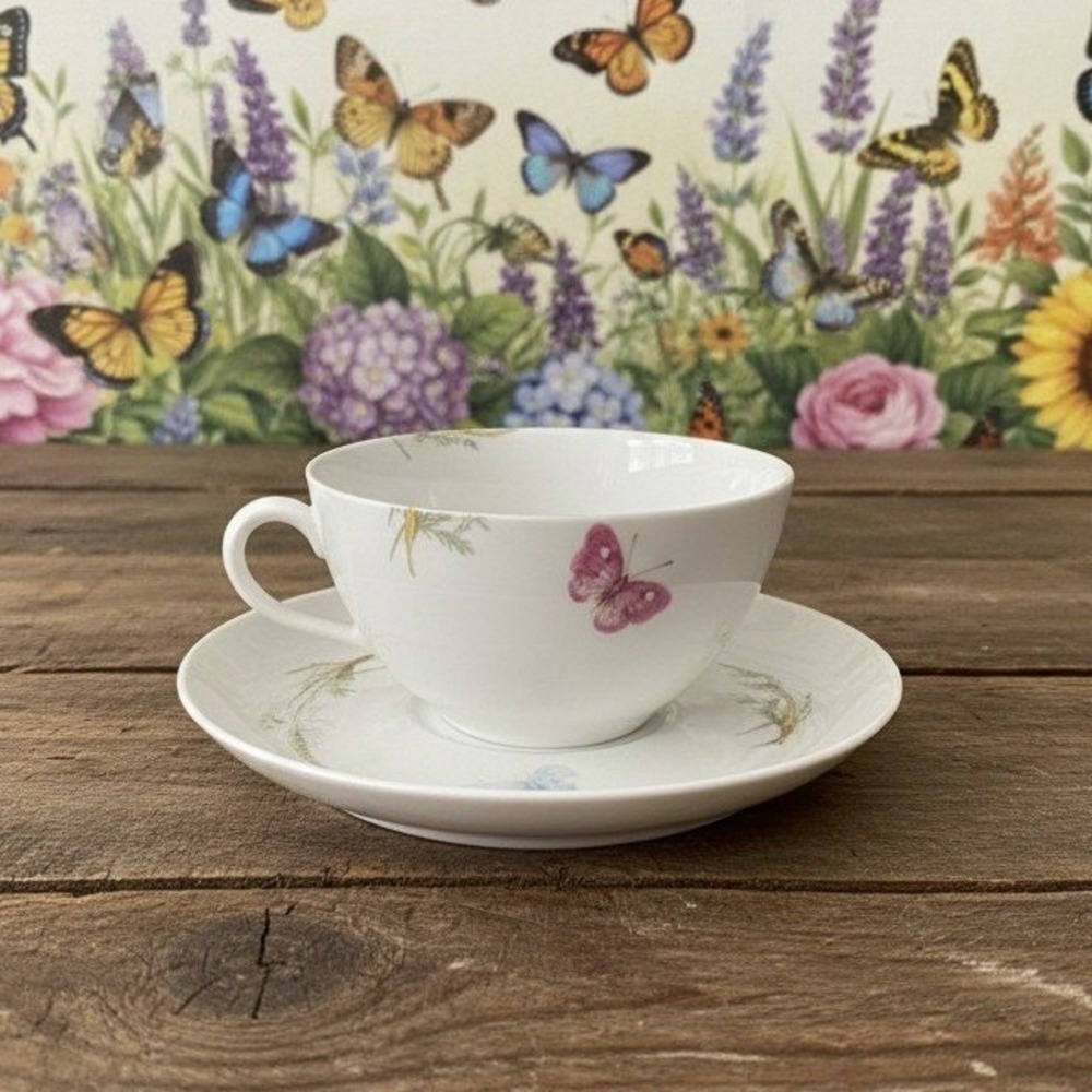Haviland Limoges Meadow Visitors Demitasse Cup and Saucer, Vintage Two Piece Set